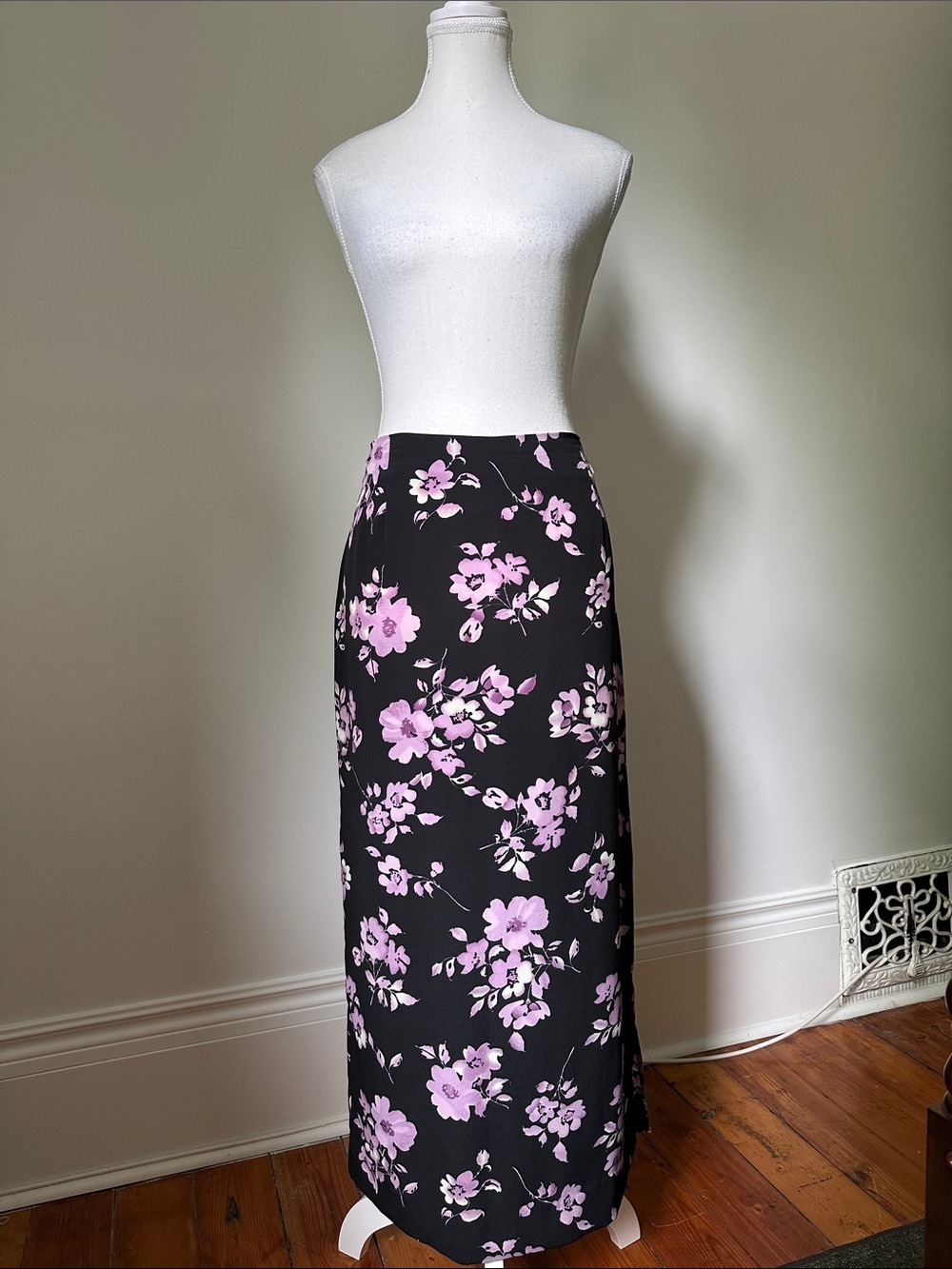 CLASSIQUE COLLECTIONS Vintage Purple Floral Whimsigoth Preppy Maxi Skirt Sz 11
